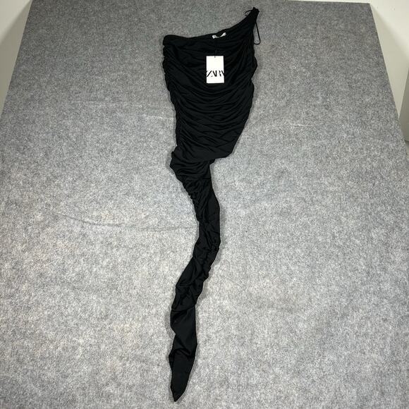 Zara Asymmetrical Ruched One Leg One Shoulder Black Jumpsuit Size Small - Picture 1 of 10